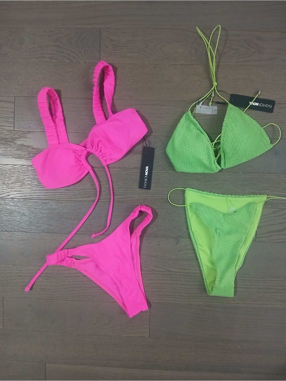 Fashion Nova Neon Pink & Lime Green Mix-and-Match Bikini Set